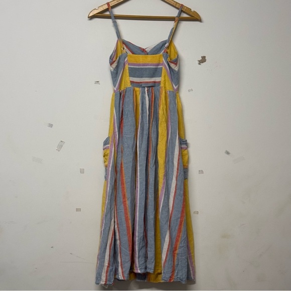 Urban Outfitters UO Emilia Chevron Stripe Button-Through Midi Dress Blue, Yellow - Picture 7 of 8
